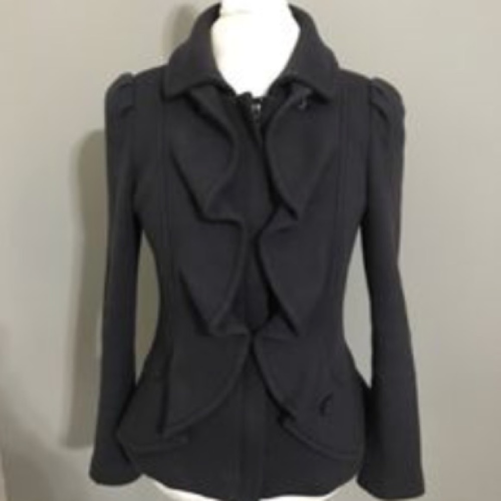 INC navy blue jacket with ruffles